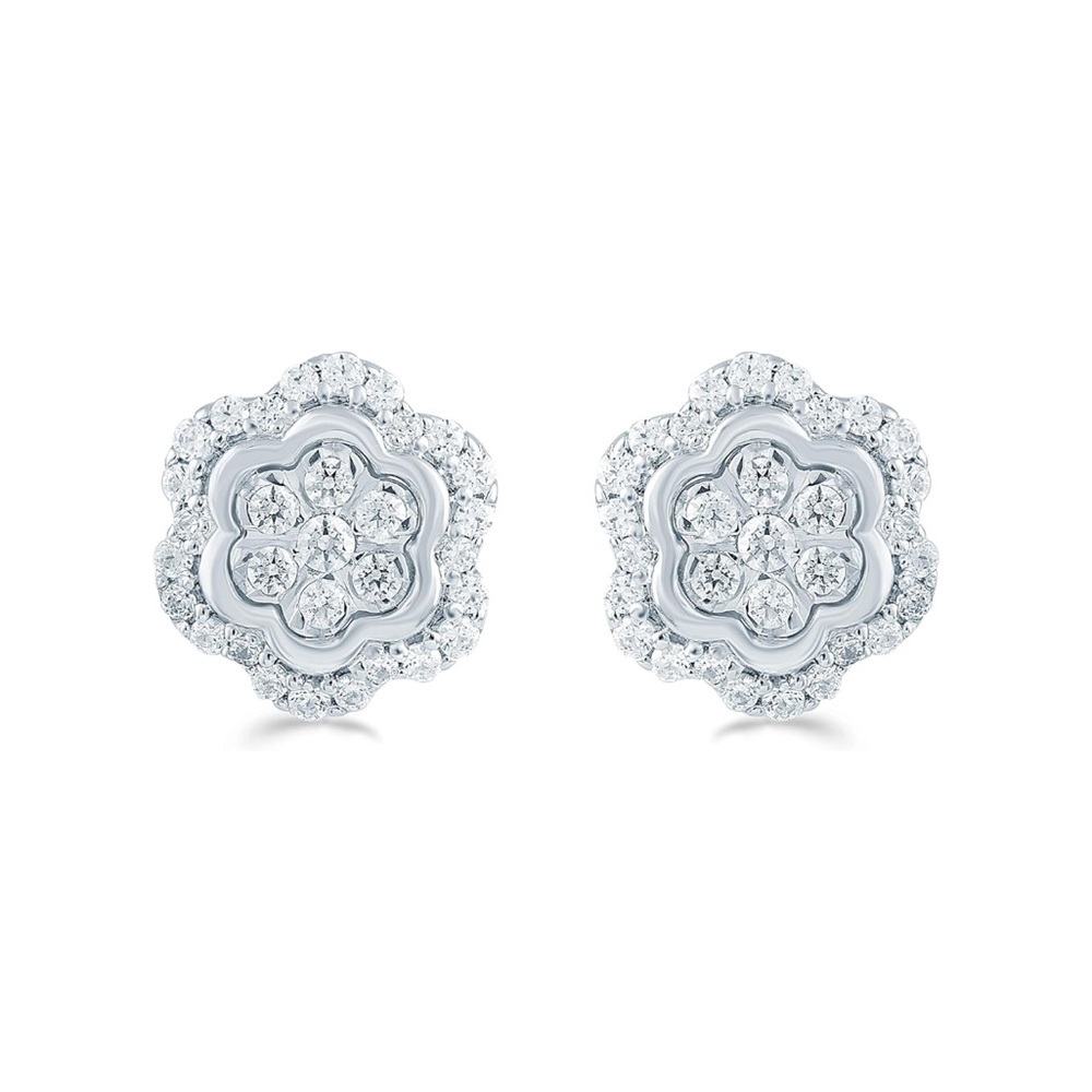 14k Diamond Stud Earrings Floral Cluster 1/2 Cttw